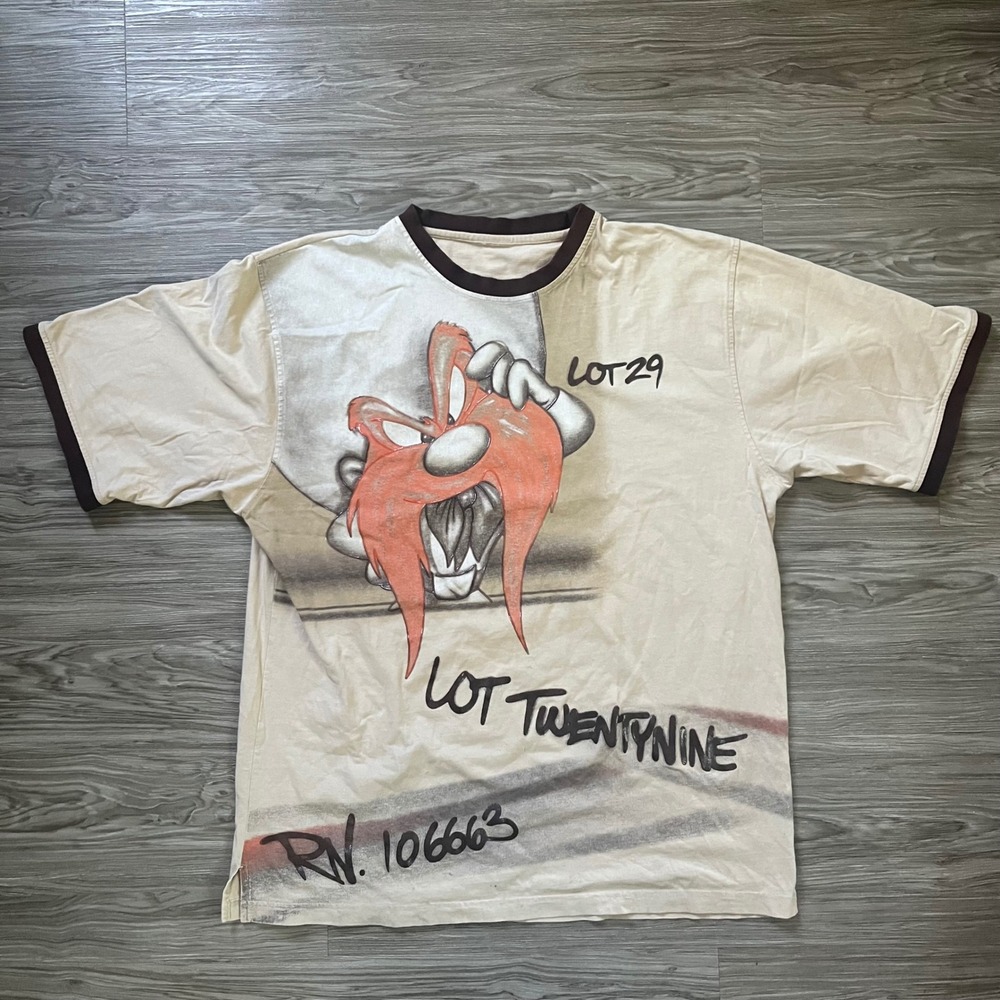 Vintage Lot 29 Yosemite Sam Looney Tunes Ringer T-Shirt Mens Cream Brown XL